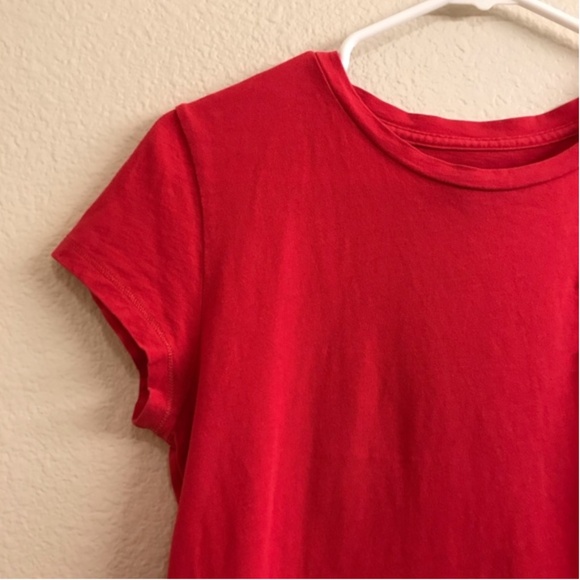 Vintage 100% Cotton Abercrombie & Fitch Coral Red Embroidered Patch Crop T-Shirt - Picture 4 of 8